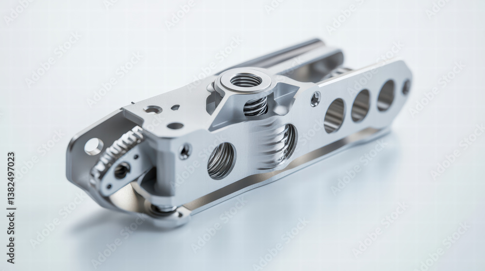 Precision-Engineered Metal Component: A meticulously crafted metal component showcasing intricate gears, springs, and precisely machined details. Precision-Engineered Metal Component: A meticulously crafted metal component showcasing intricate gears, springs, and precisely machined details.