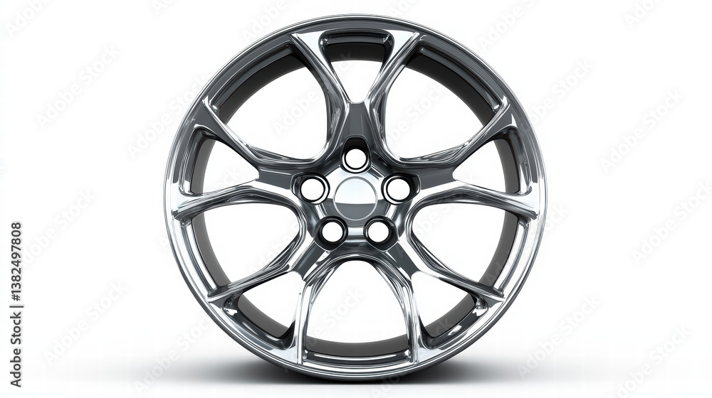 Obraz premium Stylish Alloy Wheel: Capturing the sleek, modern design of a shiny alloy wheel, perfect for automotive, tech, and design concepts. Emphasizing precision, speed, and innovation.