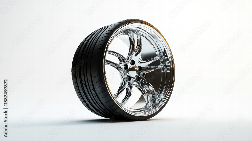 Stylish Car Wheel: A close-up shot showcasing a sleek, chrome-detailed car wheel, highlighting its design and finish, perfect for automotive and design themes. Stylish Car Wheel: A close-up shot showcasing a sleek, chrome-detailed car wheel, highlighting its design and finish, perfect for automotive and design themes.