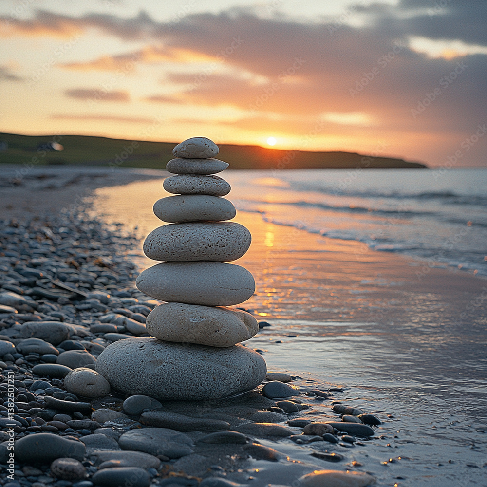 Fototapeta premium stack of stones on the beach. Generative AI