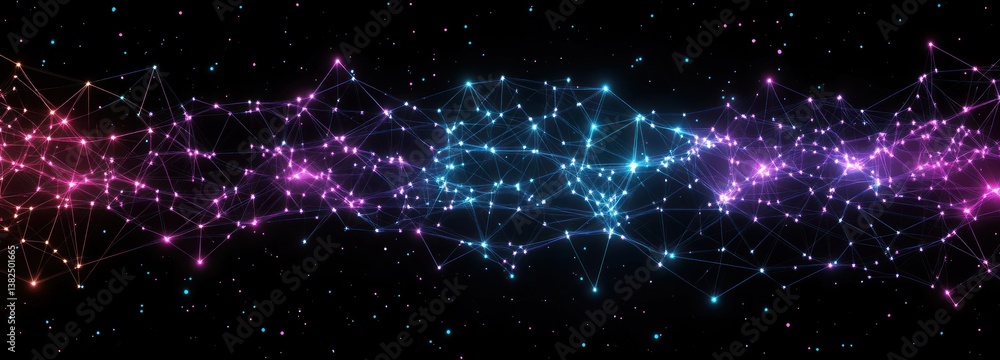 Obraz premium Futuristic Geometric Network Visualization with Glowing Neon Connections and Digital Art Style