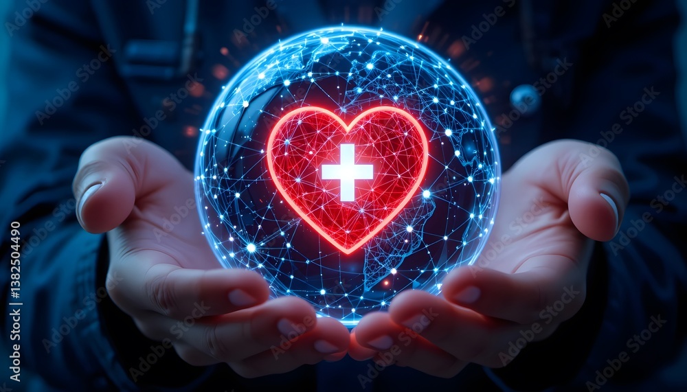 Digital Sphere of Healthcare Innovation with Glowing Heart Digital Sphere of Healthcare Innovation with Glowing Heart