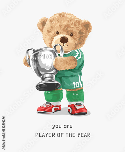 cartoon bear doll holding trophy vector illustration created by hand drawn