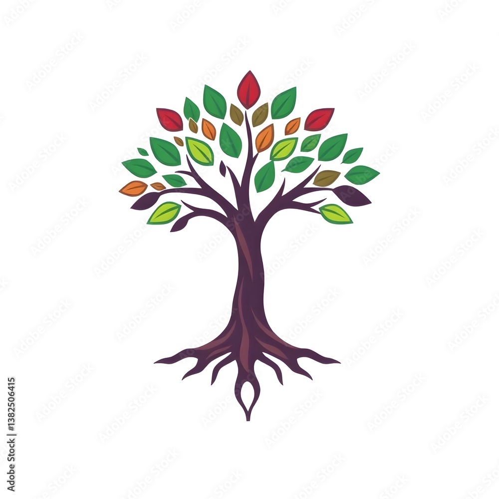 Naklejka premium A digital illustration of a tree of life symbol, a root within a white background art illustration design