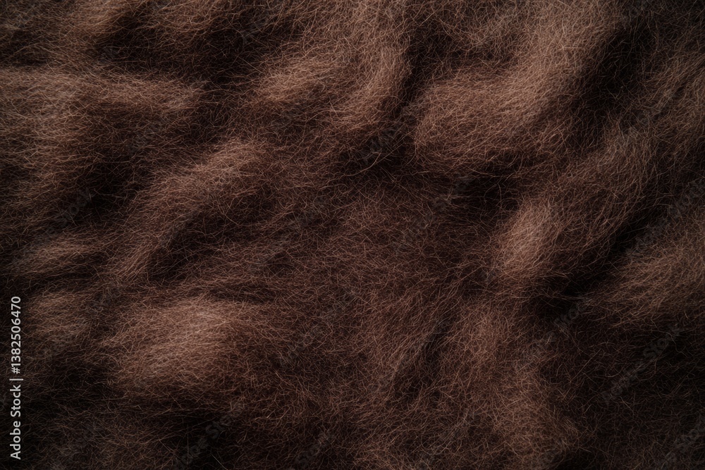 Naklejka premium A close view of dark brown wool felt material displays a soft, fuzzy texture. The subtle variations in shade highlight the natural qualities of wool fabric in exquisite detail