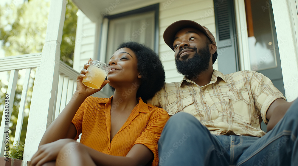 Fototapeta premium Enjoying a refreshing drink together on the porch in the afternoon sun