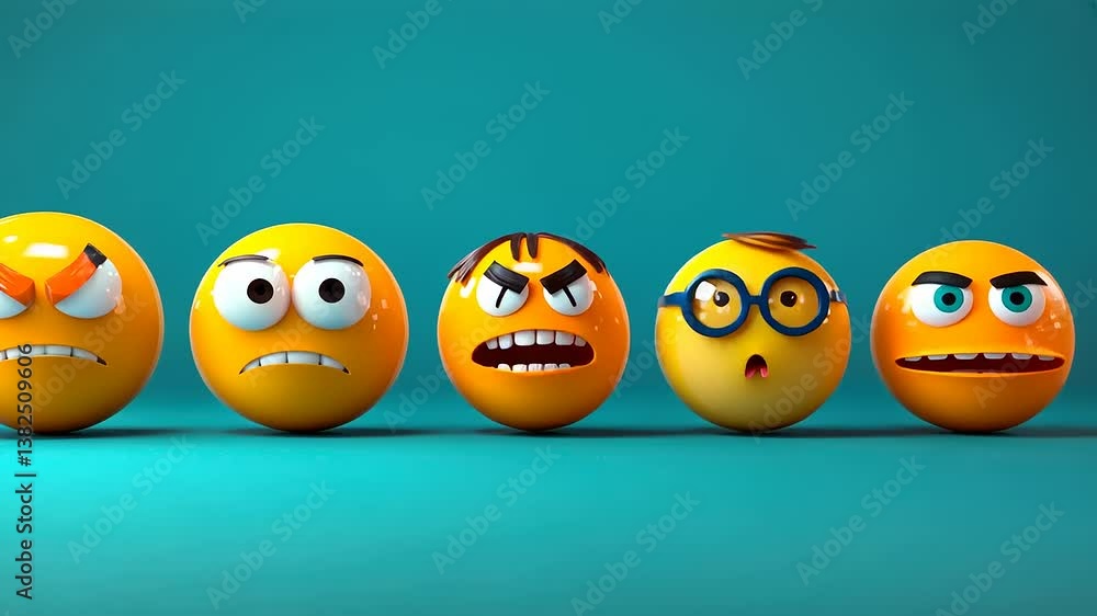 Five 3D Emojis Expressing Different Emotions Five 3D Emojis Expressing Different Emotions