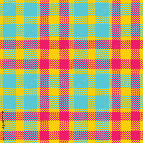 Plaid pattern seamless. Vintage sunflower yellow & Dusky bright light blue Tartan Fabric Design. 