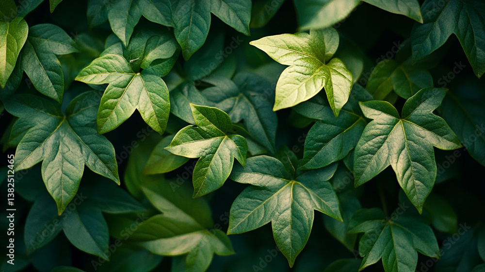 A close up shot showcasing a vibrant display of lush green leaves in a natural setting outdoors. A close up shot showcasing a vibrant display of lush green leaves in a natural setting outdoors.