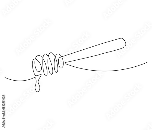 Continuous one line drawing of honey drips. Single line drawing illustration of fresh honey drips from a spoon. Honey concept vector art. Doodle line illustration.