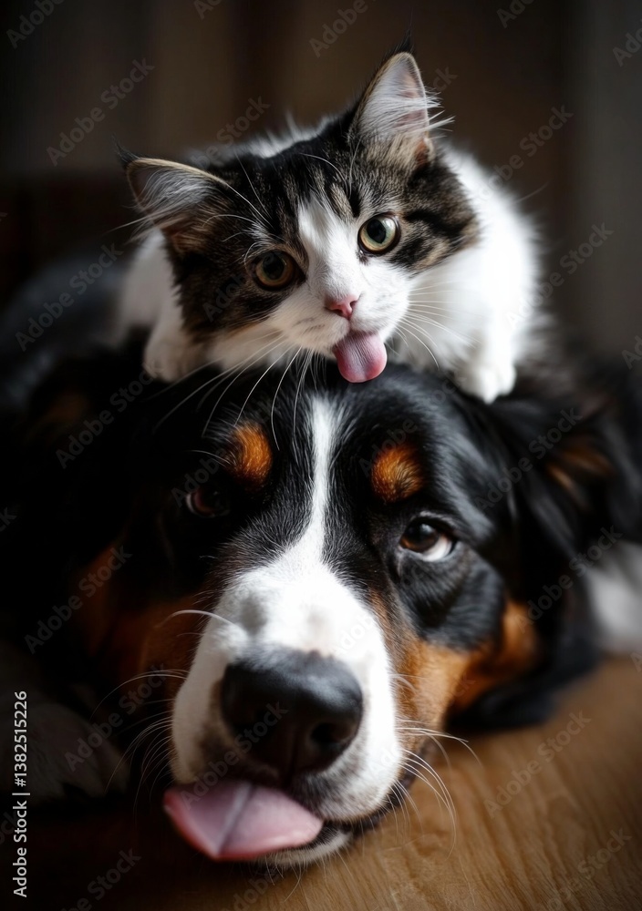 Adorable Cat and Dog Playing Together in Heartwarming Moment: Cute Pet Portrait with Friend Adorable Cat and Dog Playing Together in Heartwarming Moment: Cute Pet Portrait with Friend