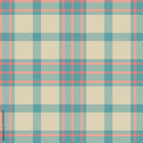 Elegant Seamless Tartan featuring Rustic dull teal and Muted salmon pink Fabric Design