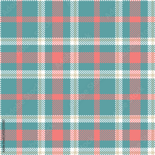 Vivid white Seamless Tartan with Classic dull teal accents Fabric Design