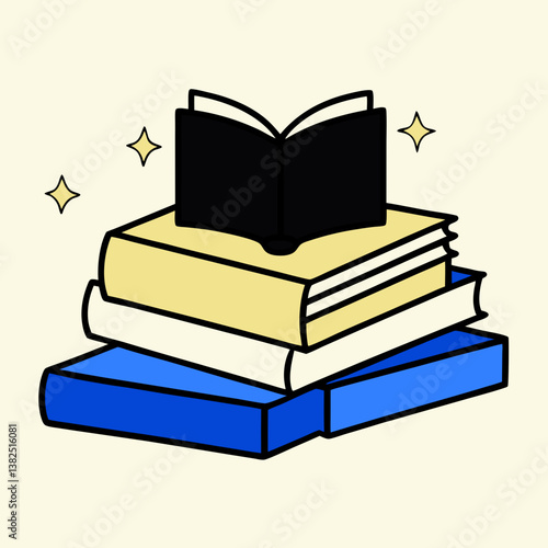 stack of books on black background