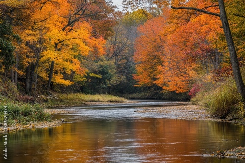 Wallpaper Mural Little Miami River in Autumn: Scenic Horizontal Landscape with Fall Foliage and Vibrant Colors Torontodigital.ca