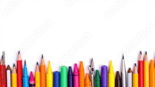 Obraz na płótnie Colorful collection of crayons and pencils for art and creativity on white background w salonie