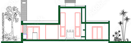 silhouette design vector illustration sketch architectural drawing design floor plan elevation section of modern house