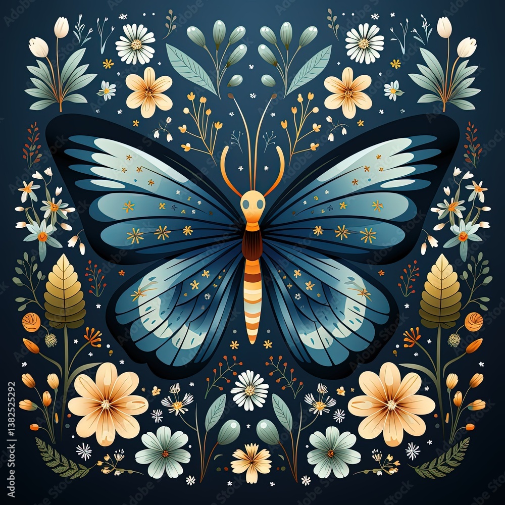 Fotografie Minimalistic Butterfly Design in Bright Vector Illustration