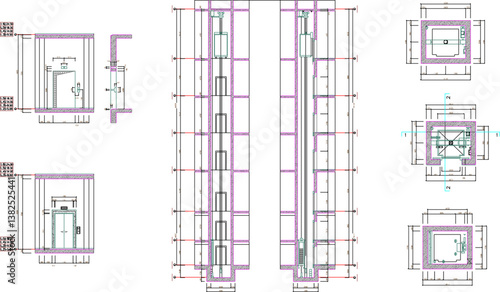 vector sketch illustration of interior design details of construction of elevator of high rise building