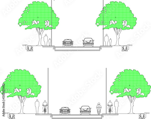 vector sketch illustration of landscape design of road section for designated use