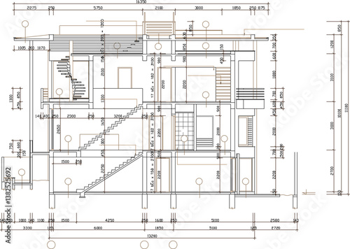 vector sketch illustration of modern minimalist deconstruction house architectural design with scale size