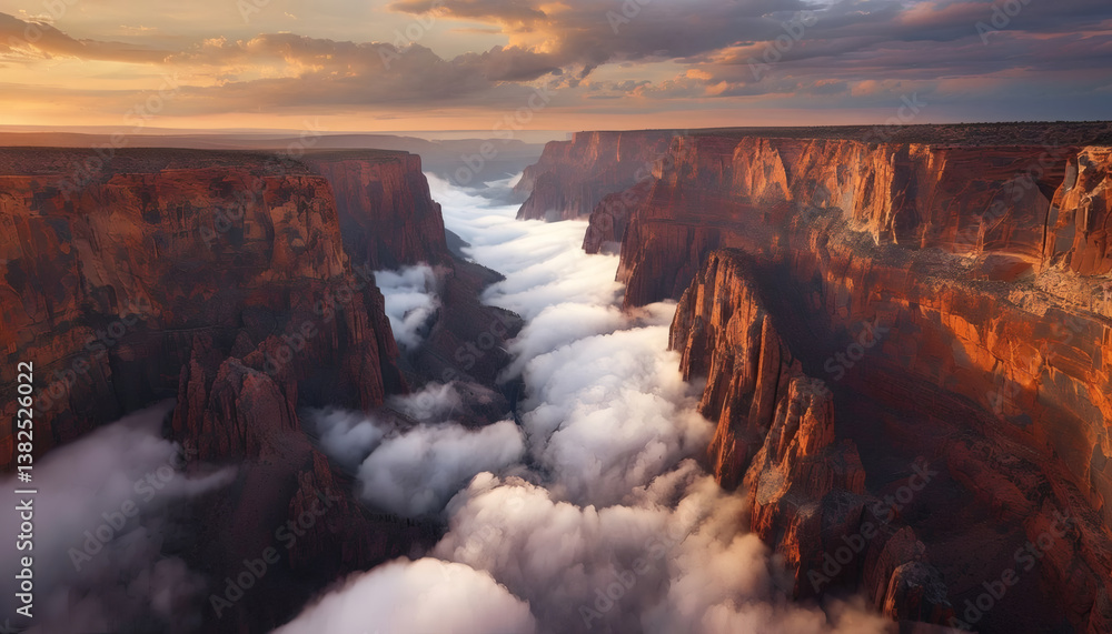 Fototapeta premium Canyon sea of ​​clouds sunrise landscape