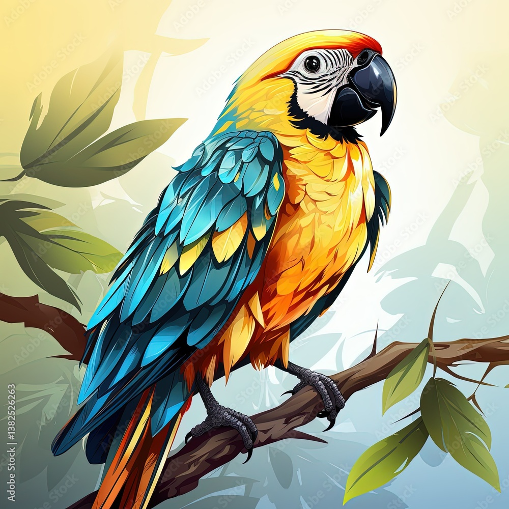 Fototapeta premium Yellow Palette Parrot Design in Minimalistic Flat Style