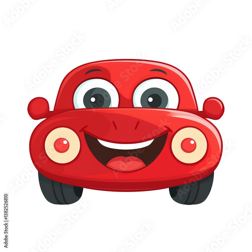 Cute red car kawaii cartoon character on transparent png background