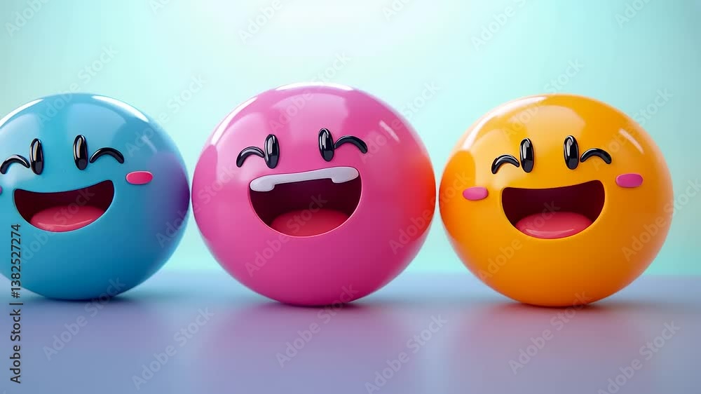 Three Cheerful Emojis: A 3D Render of Joyful Expressions Three Cheerful Emojis: A 3D Render of Joyful Expressions