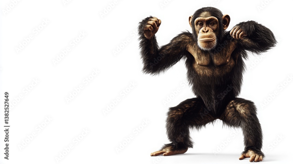 Strong Chimpanzee Displaying Muscles Against a White Background Strong Chimpanzee Displaying Muscles Against a White Background
