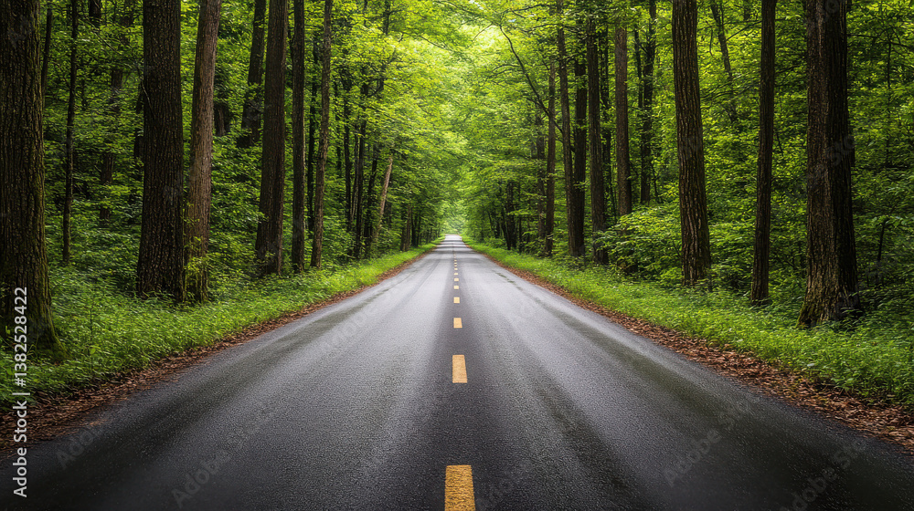 A serene, tree-lined road stretching into the distance, inviting exploration and tranquility. A serene, tree-lined road stretching into the distance, inviting exploration and tranquility.