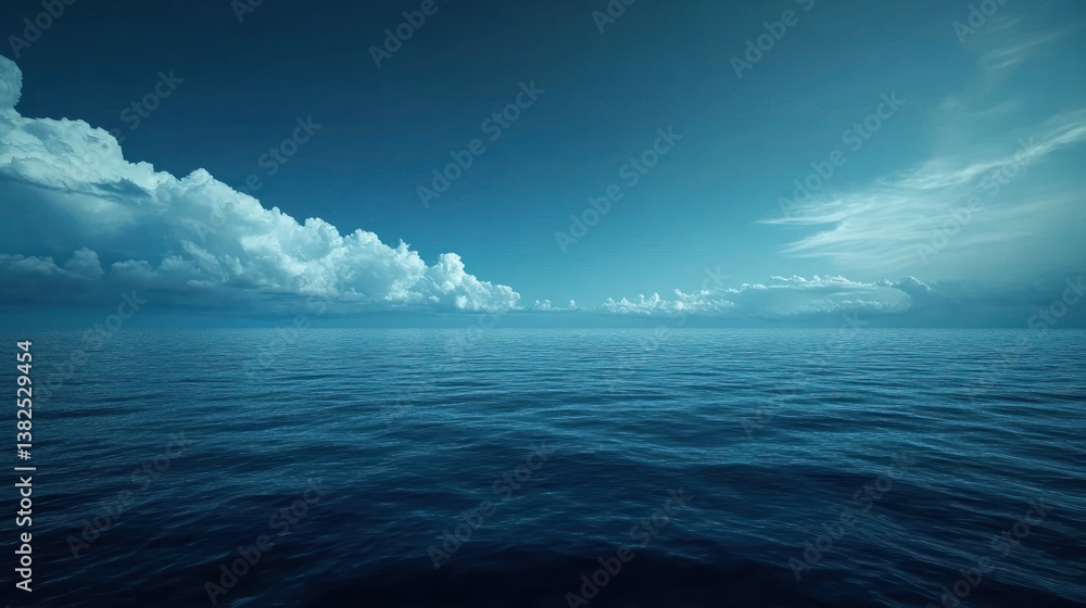 Fototapeta premium Calm ocean, dramatic clouds, tranquil scene, use in nature or meditation projects
