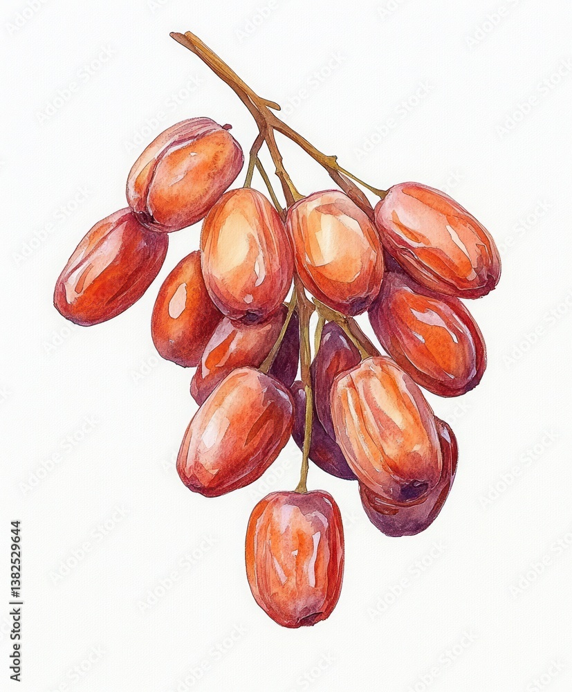 Obraz premium Realistic watercolor painting of dates fruits on white background