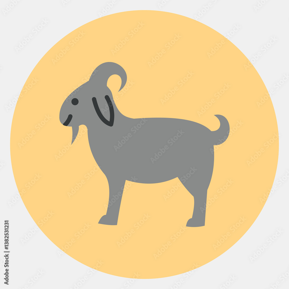 Naklejka premium Icon goat. Islamic elements of Ramadhan, Eid Al Fitr, Eid Al Adha. Icons in color mate style. Good for prints, posters, logo, decoration, greeting card, etc.