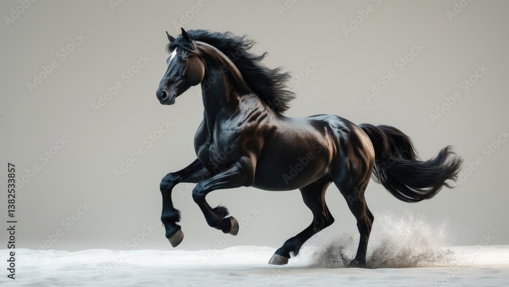 Obraz premium Lusitano stallion running alone against a white background.