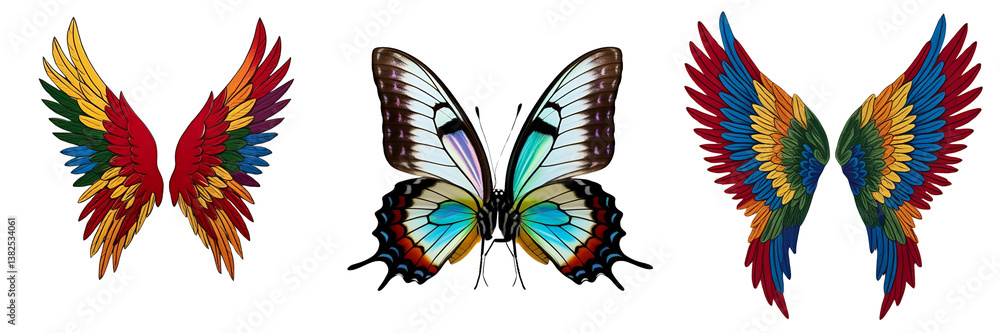 Fototapeta premium Set of A photo of color Wings that kiss isolated on a transparent background