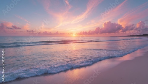 Fototapeta Naklejka Na Ścianę i Meble -  Closeup view of a tranquil sea sand beach. Stunning natural landscape. Inspiring tropical seascape with wave horizon.