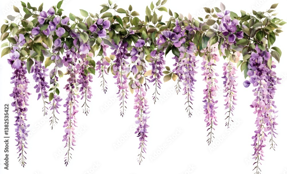 Naklejka premium Delicate wisteria floral garland