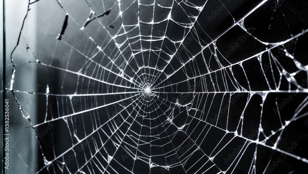 Obraz premium Pattern on shattered glass. Damage to the glass. Broken or harmed background on a glass surface.