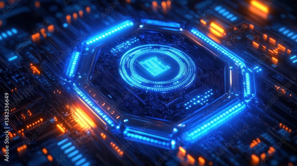 Futuristic Digital Shield with Blue Neon Lights and Cyberpunk Circuit Patterns in High-Tech Aesthetic Background Futuristic Digital Shield with Blue Neon Lights and Cyberpunk Circuit Patterns in High-Tech Aesthetic Background