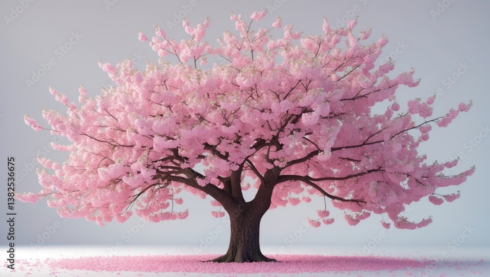 Isolated pink flowering sour cherry tree on a white background. Isolated pink flowering sour cherry tree on a white background.