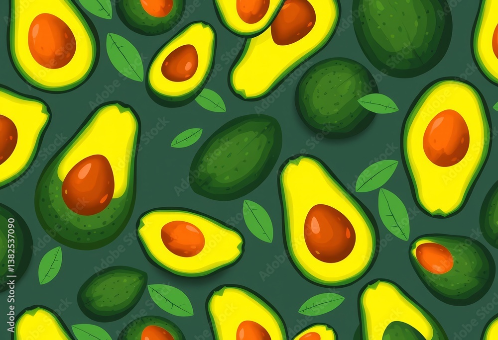 Seamless avocado pattern, flat style illustration, modern, packaging Seamless avocado pattern, flat style illustration, modern, packaging