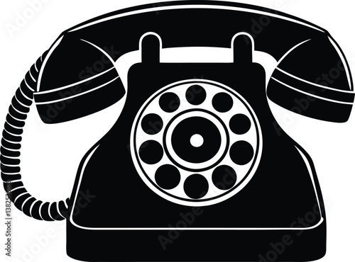 Old Rotary Telephone silhouette old vintage retro phone icon isolated on white background
