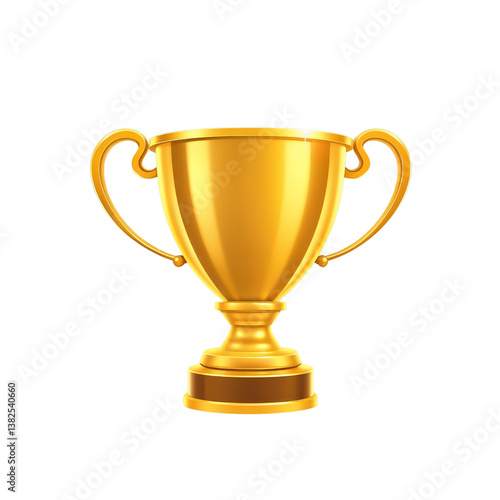 glossy golden trophy icon with dual handles, transparent PNG background