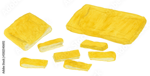 水彩で描いた色々な油揚げのセットイラスト