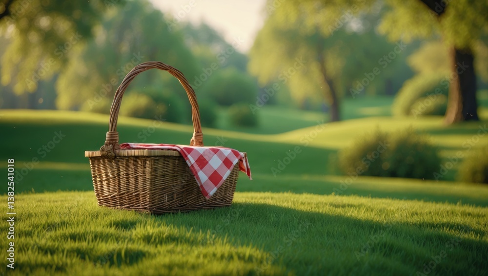Picnic Basket in Grass Garden Idea for Holiday Weekend during Spring and Summer Vacation Picnic Basket in Grass Garden Idea for Holiday Weekend during Spring and Summer Vacation