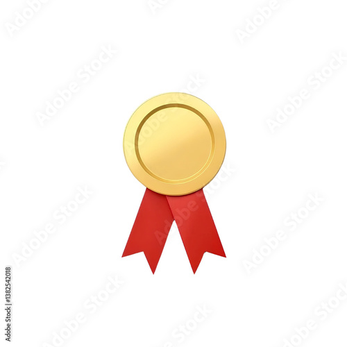 medal icon featuring a bold gold design and red ribbon, transparent PNG background