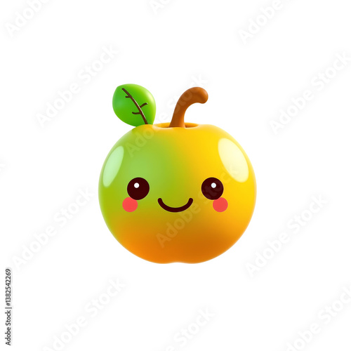apple 3D glossy healthy meal icon, cute and adorable, transparent PNG background