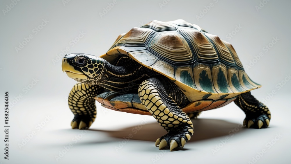 Red-eared turtle set against a white background. Red-eared turtle set against a white background.