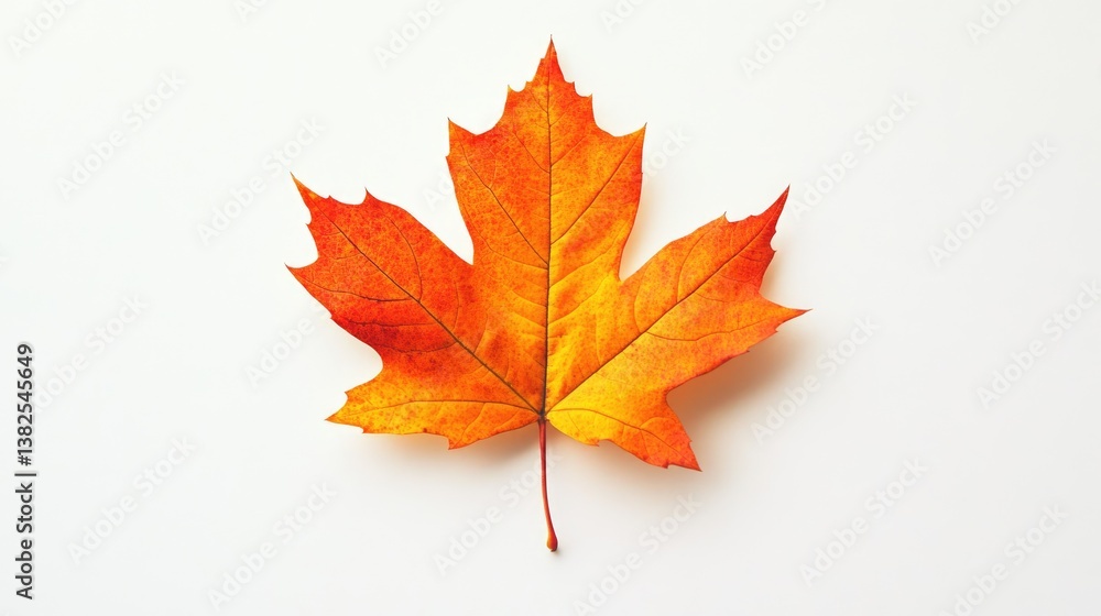 Maple Leaf Background. Horizontal Autumn Maple Leaf with Sunlight on Fresh White Background